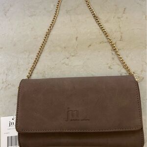 Jessica Moore,brown suede clutch with Gold Chain …8”Wx5”T
New with Tag